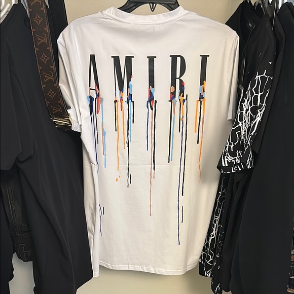 AMIRI White and Black Short Sleeve Tee with Drip Design - Picture 5 of 5